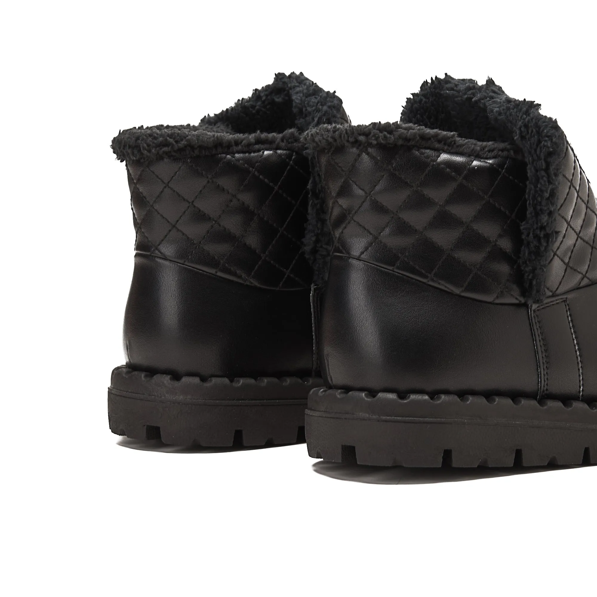 Women Quilted Fur Lined Ankle Boots - Black