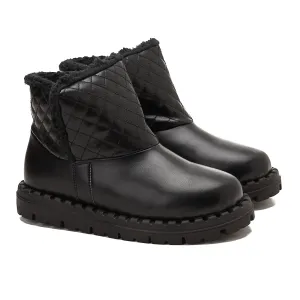 Women Quilted Fur Lined Ankle Boots - Black