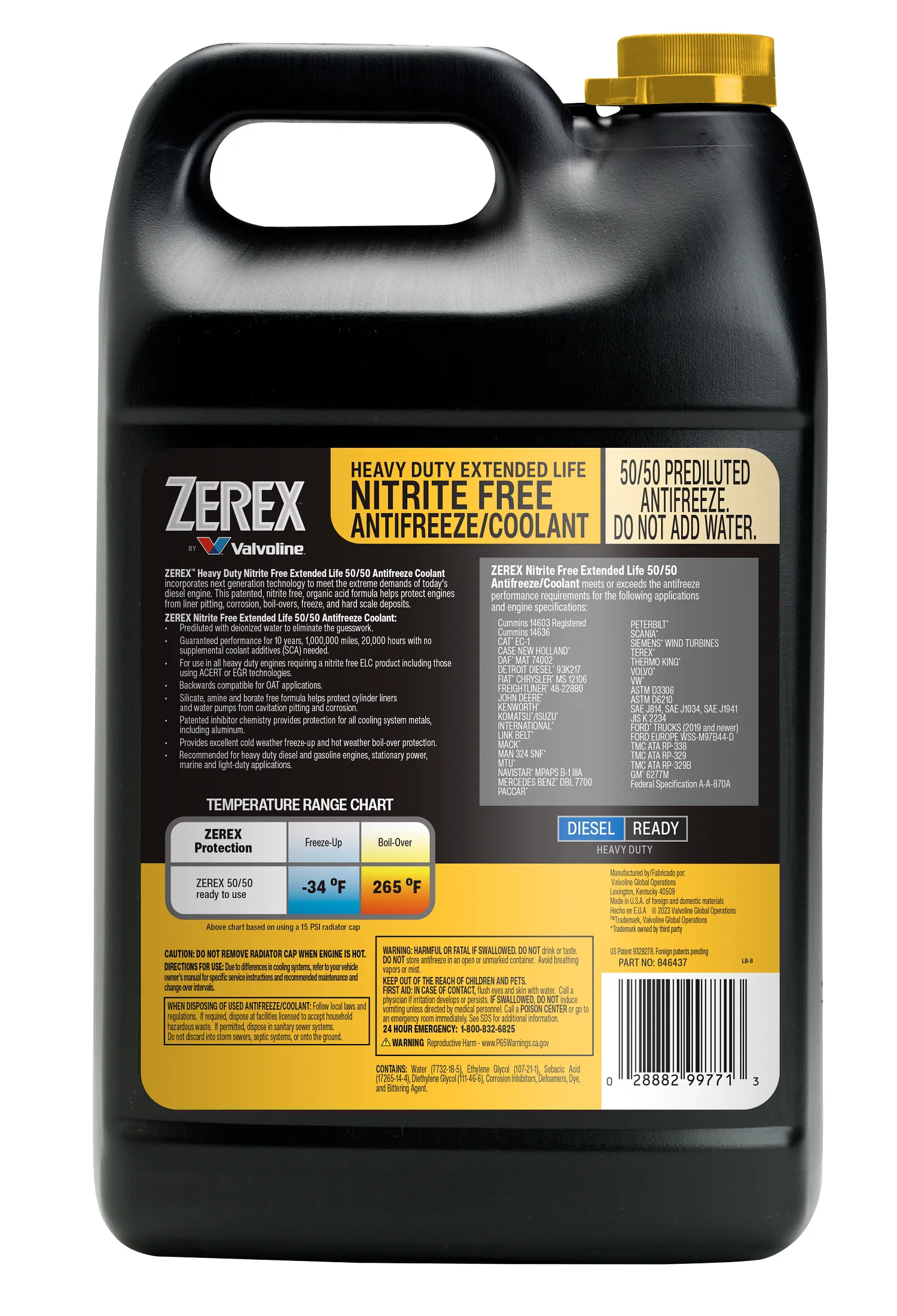 Zerex Heavy Duty Nitrite Free Extended Life Yellow 50/50 Prediluted Antifreeze